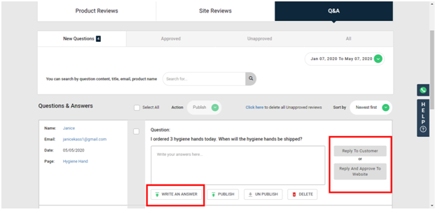 How to approve and unapprove Q & A posted by customers