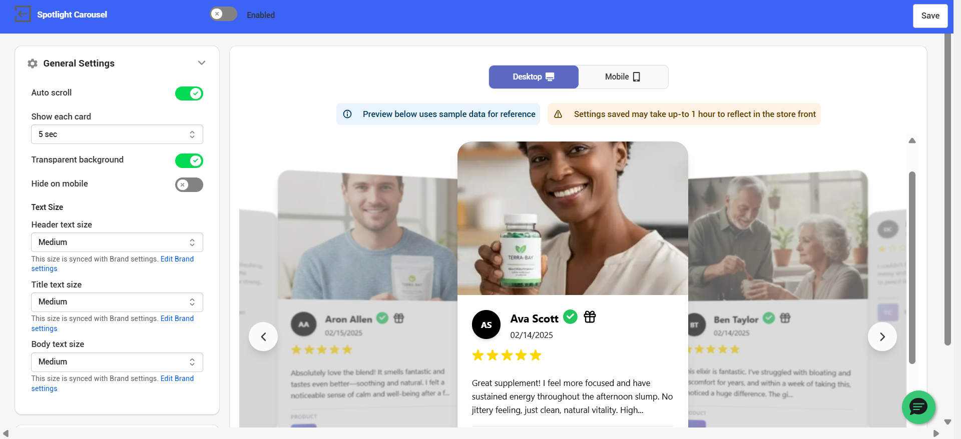 How to set up and manage Review Carousels in TargetBay Reviews