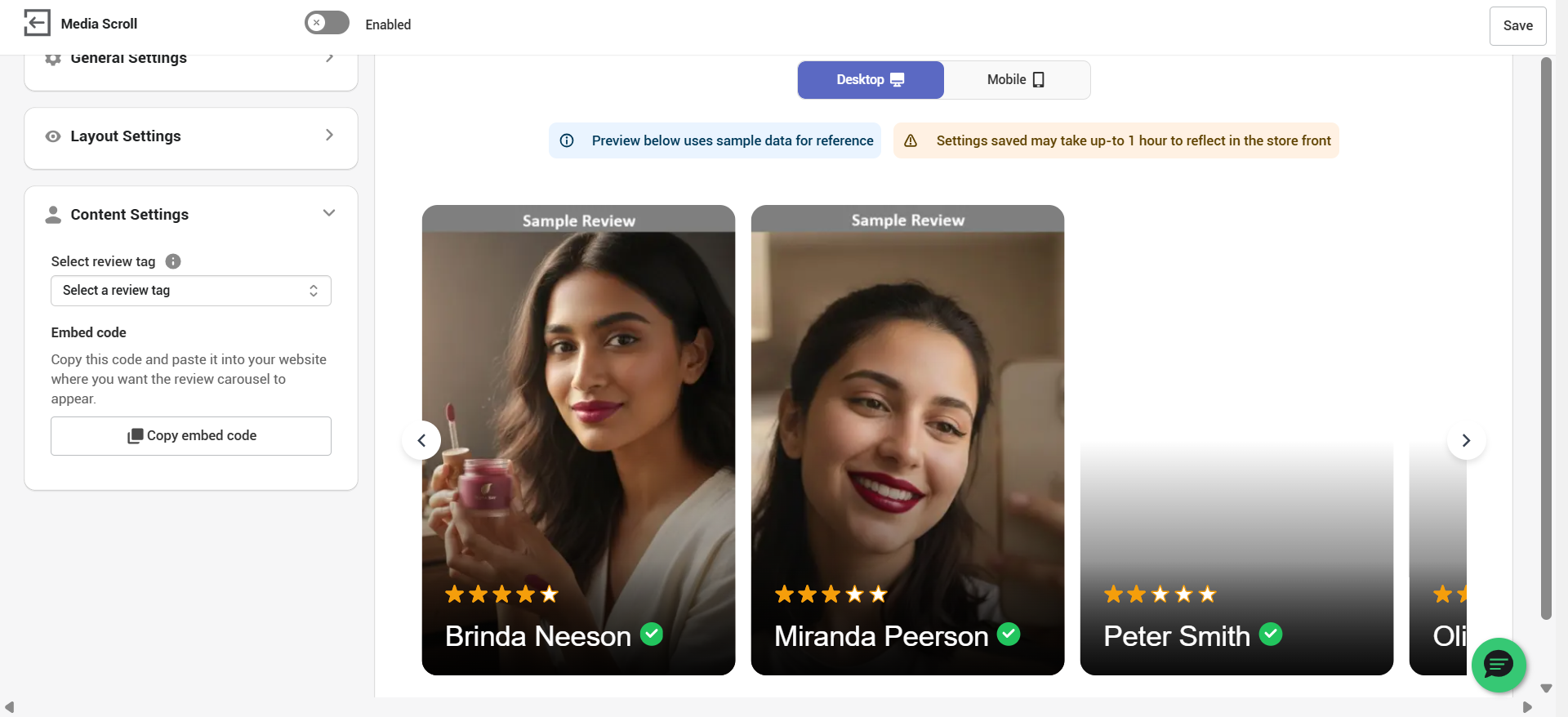 How to set up and customize the Media Scroll Widget in TargetBay Reviews